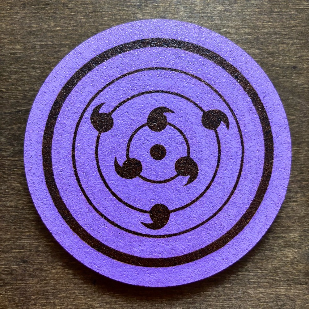 Naruto Sasuke 6 Tomoe Rinnegan Laser Engraved Painted Cork Coaster